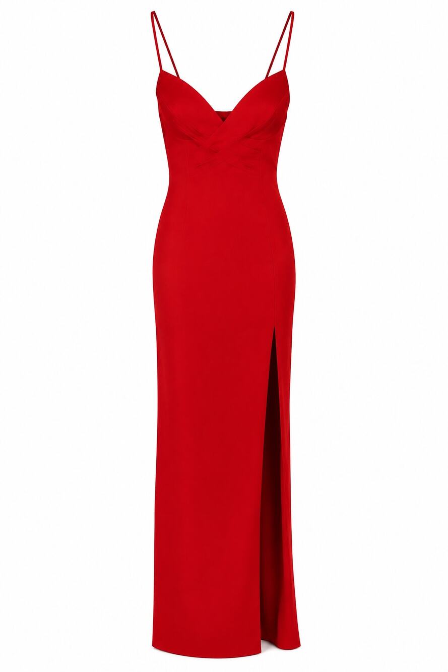 Niteline Red V Neck Sleeveless Side Slit Long Dress Gown Size 12